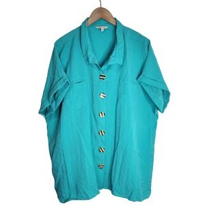 John Mark Tunic‎ Women's 2X Button Up Short Sleeve Wire Collar Teal